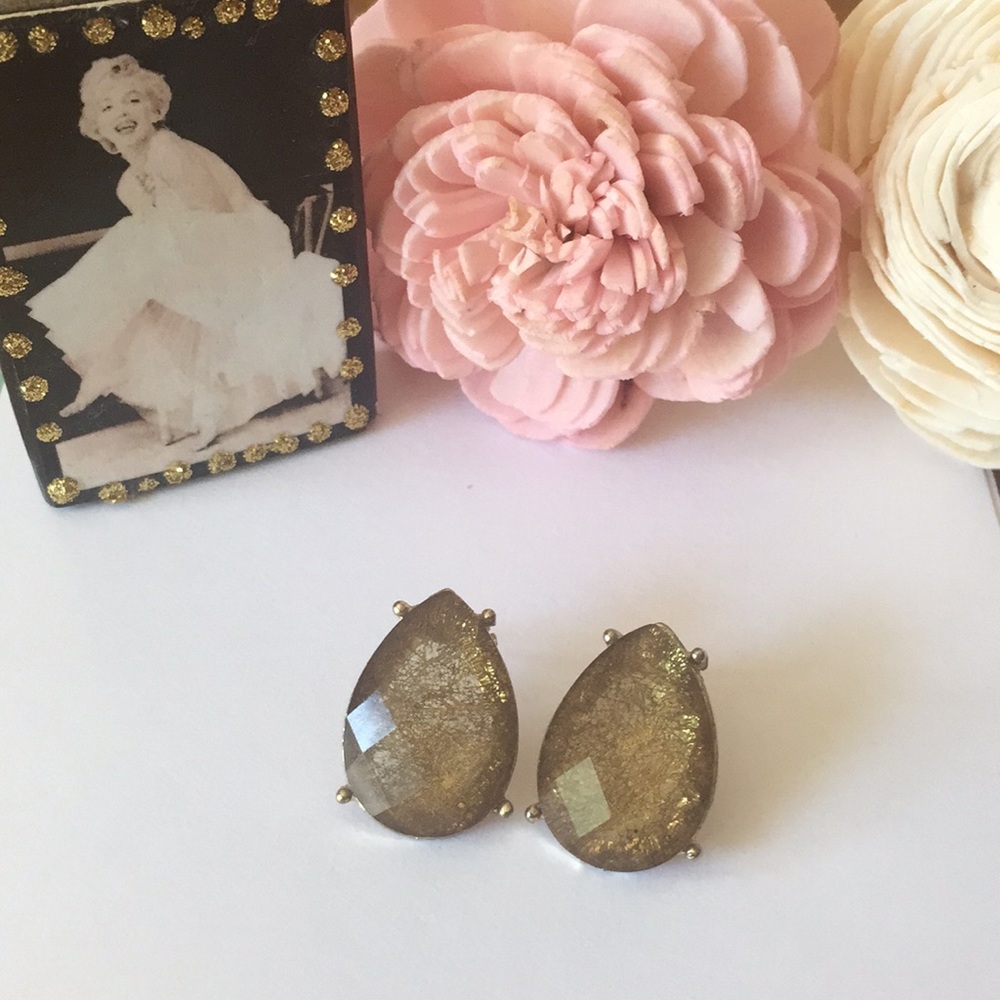 Sparkly Gold Cabochon Jewel Design Statement Earrings Studs- Lightweight